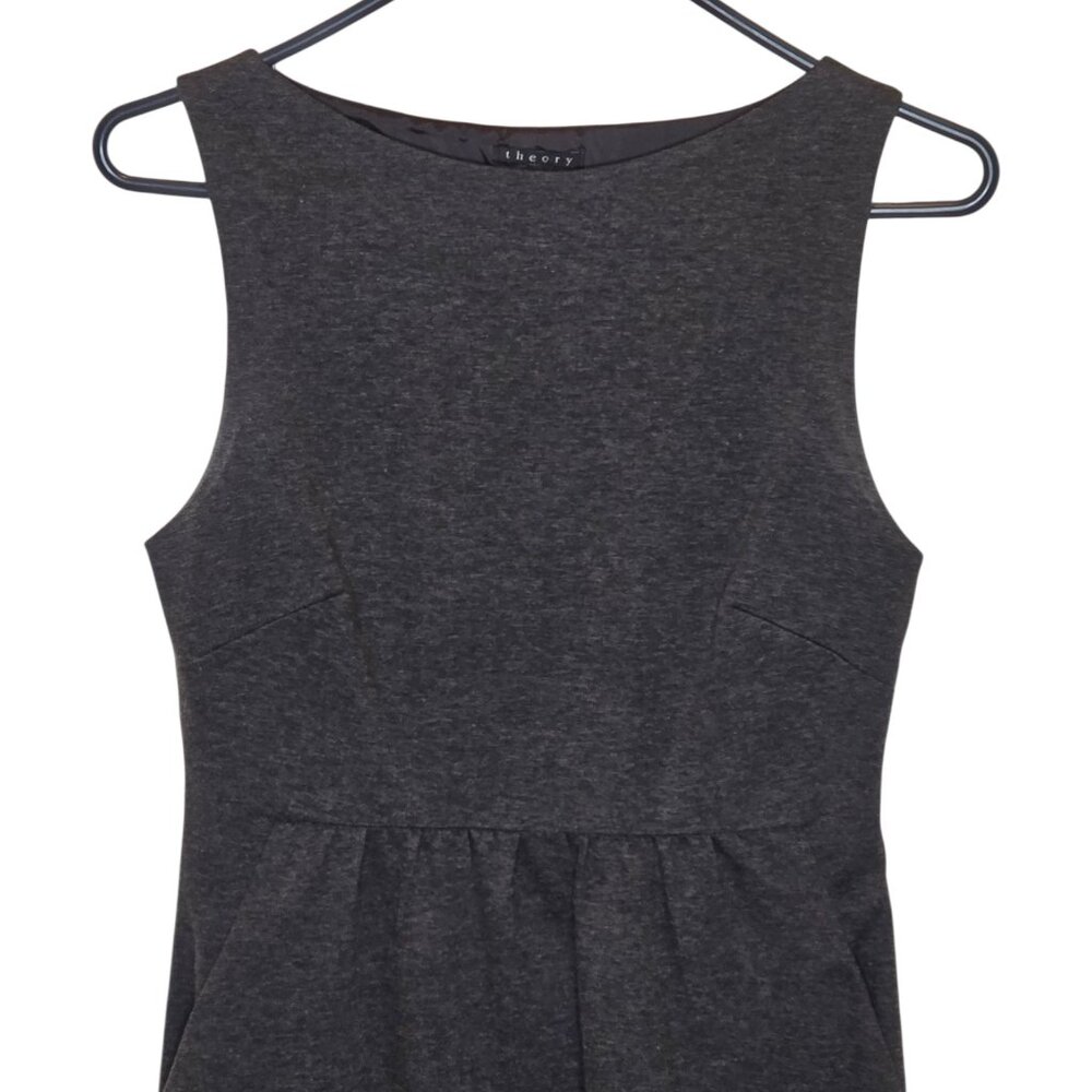 Theory Dress Womens 6 Charcoal Sleeveless Sheath Career Tailored Cotton Blend - Picture 2 of 8